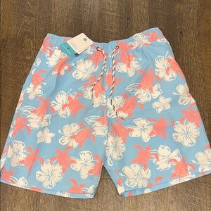Snapper Rock Blue and White Swim Trunks with Tropical Flair